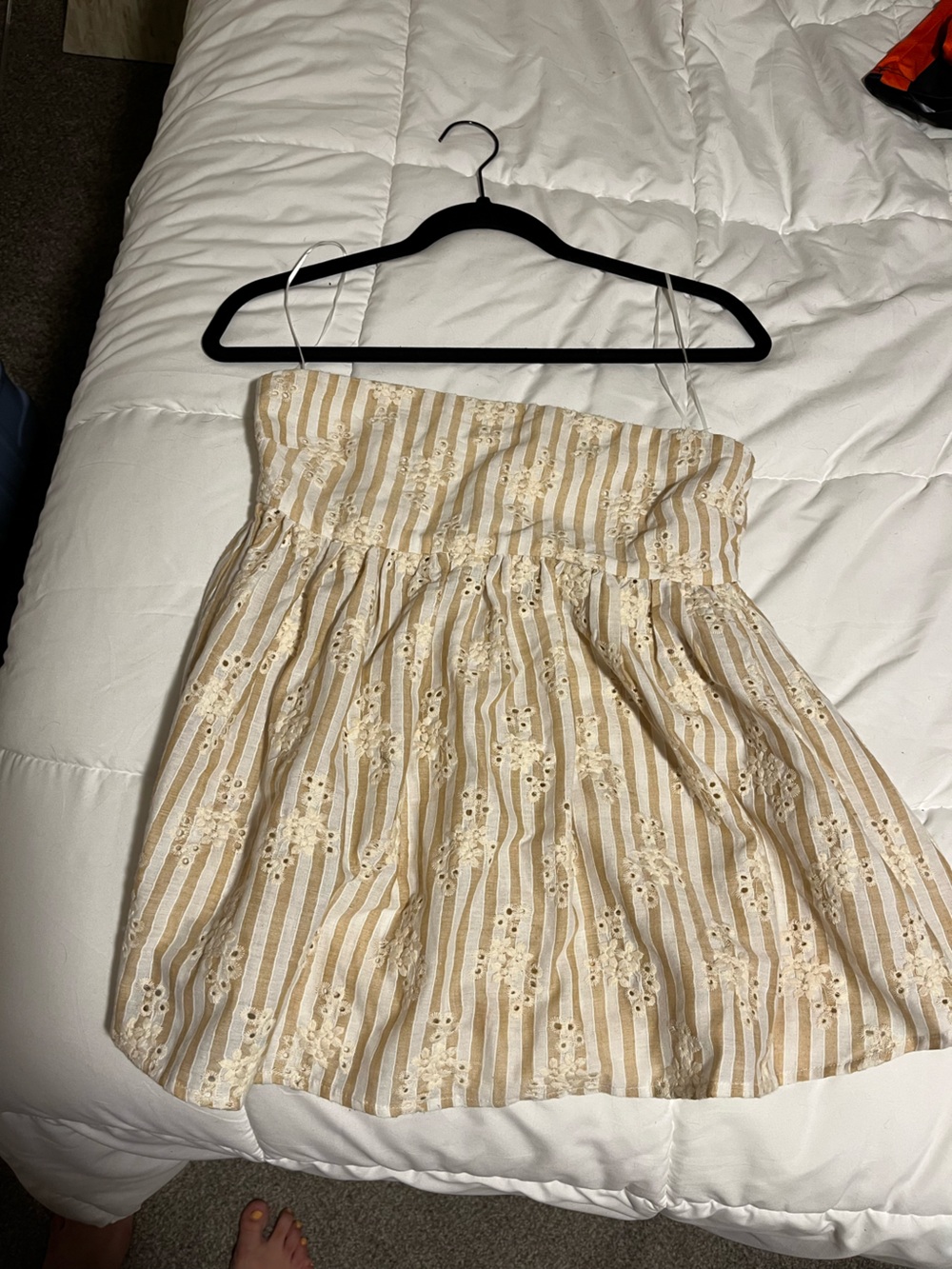 Eyelet Stripe Smocked Waist Top in Cream and Tan